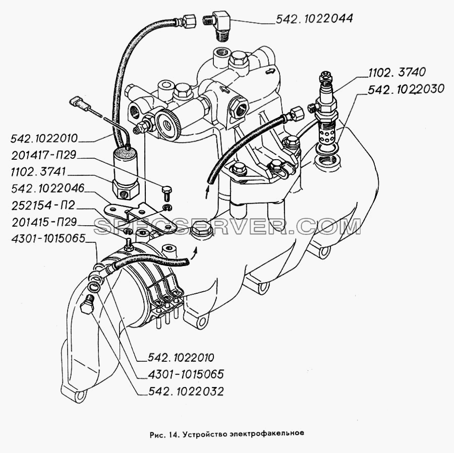 Устройство электрофакельное для ГАЗ-3309 (список запасных частей)