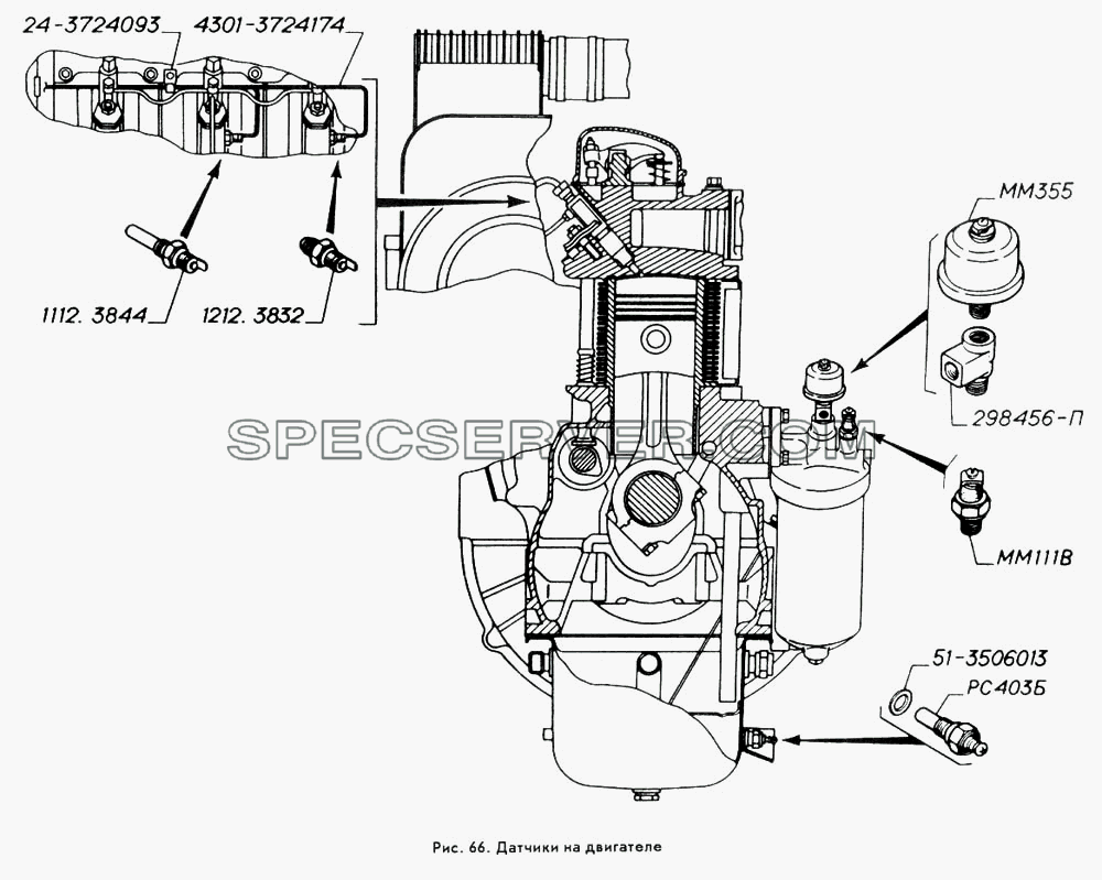 Датчики на двигателе для ГАЗ-3309 (список запасных частей)