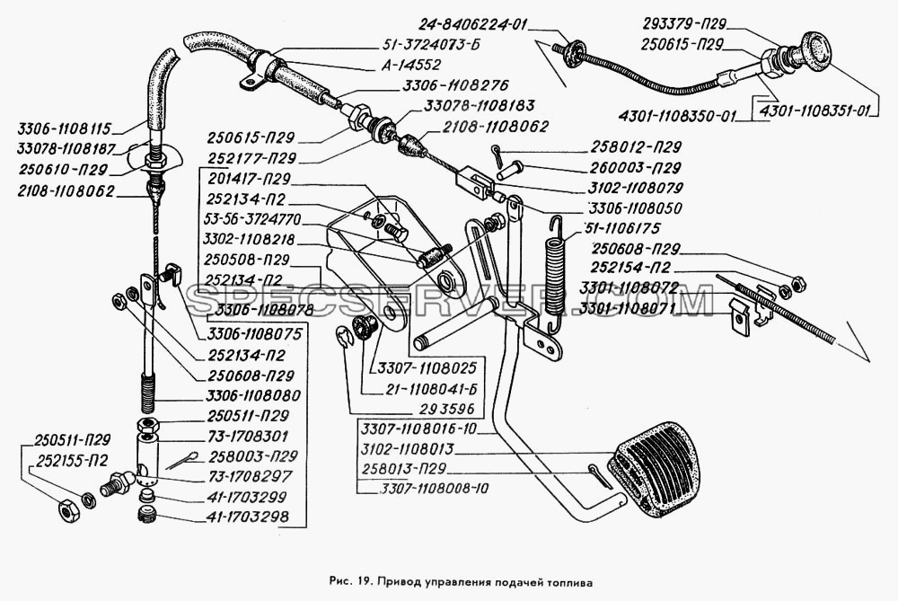 Привод управления подачей топлива для ГАЗ-3309 (список запасных частей)