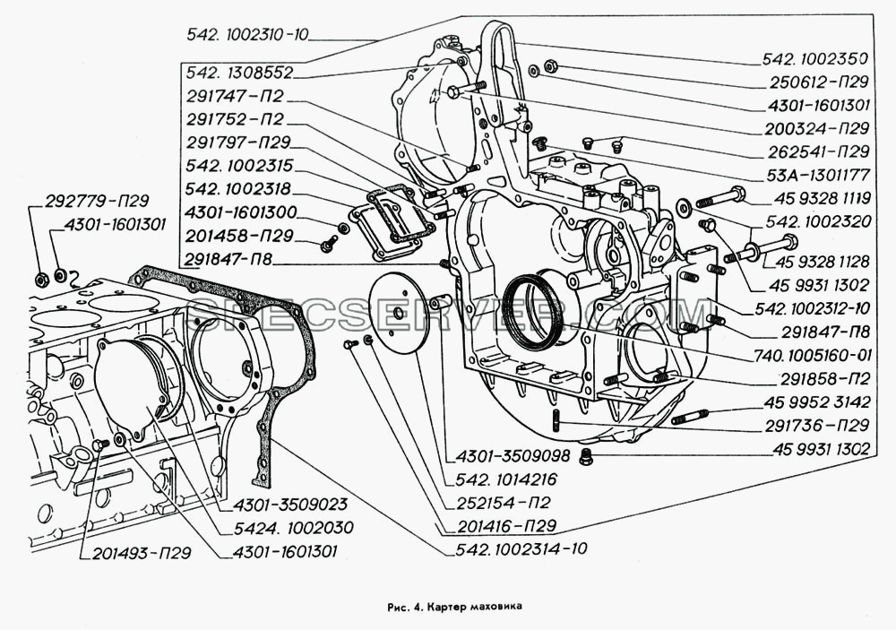 Картер маховика для ГАЗ-3309 (список запасных частей)