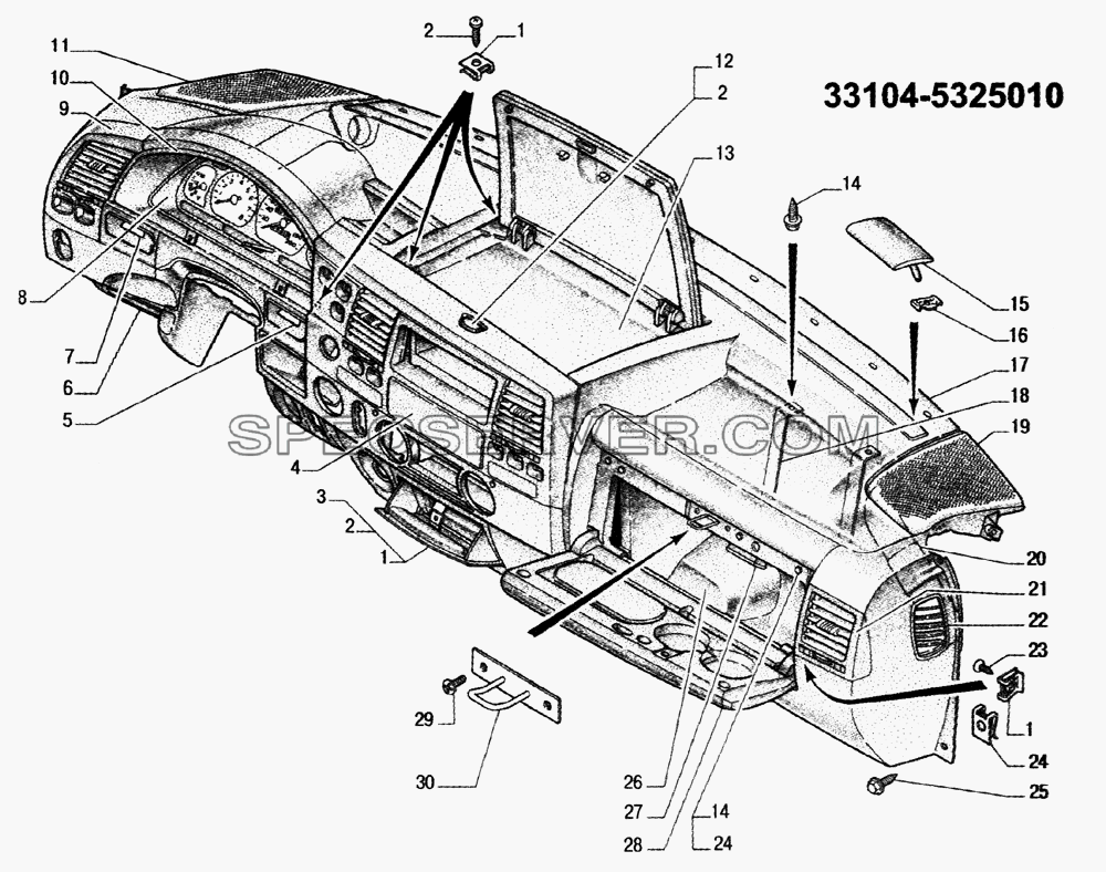 Панель приборов для ГАЗ-33104 Валдай (список запасных частей)
