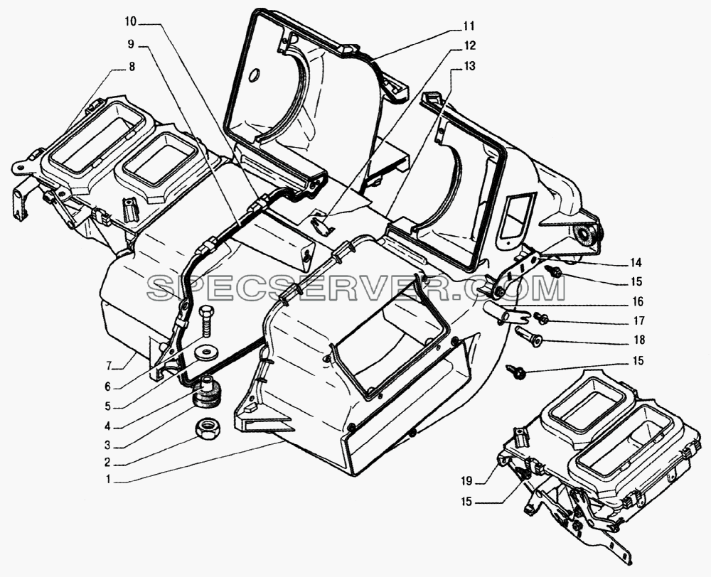 Детали корпуса отопителя для ГАЗ-33104 Валдай (список запасных частей)