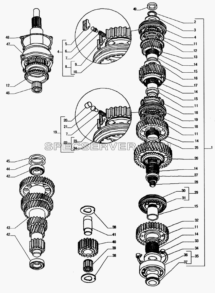 Валы и шестерни коробки передач для ГАЗ-33104 Валдай (список запасных частей)