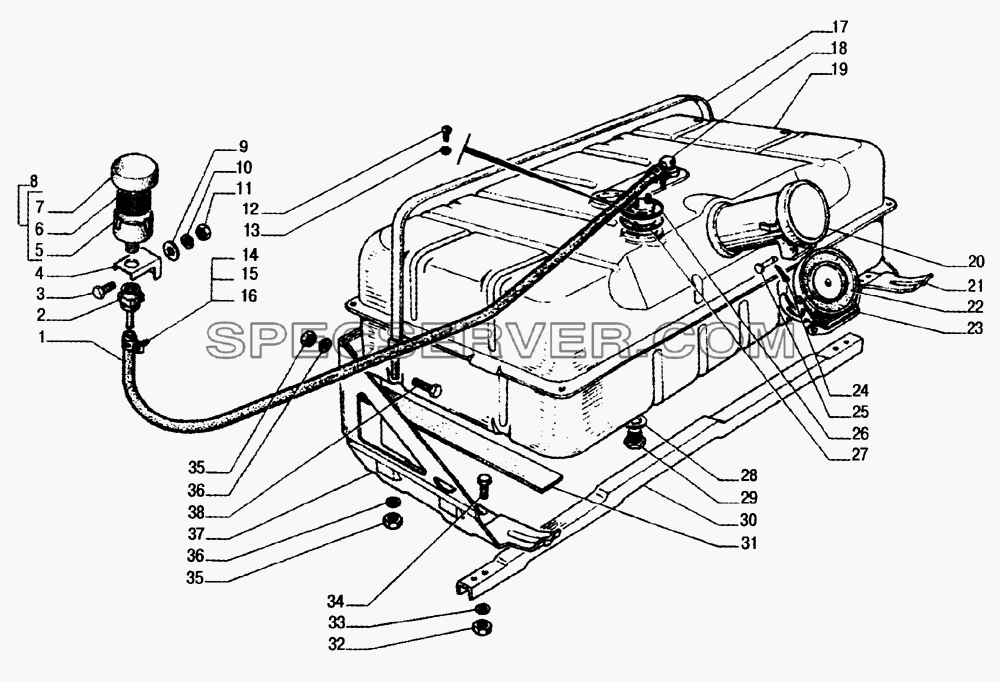 Установка топливного бака для ГАЗ-33104 Валдай (список запасных частей)