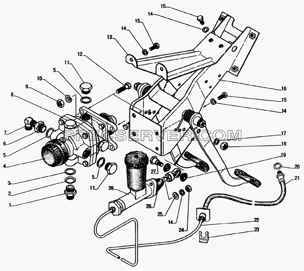 Установка привода сцепления и тормоза для ГАЗ-33104 Валдай (список запасных частей)