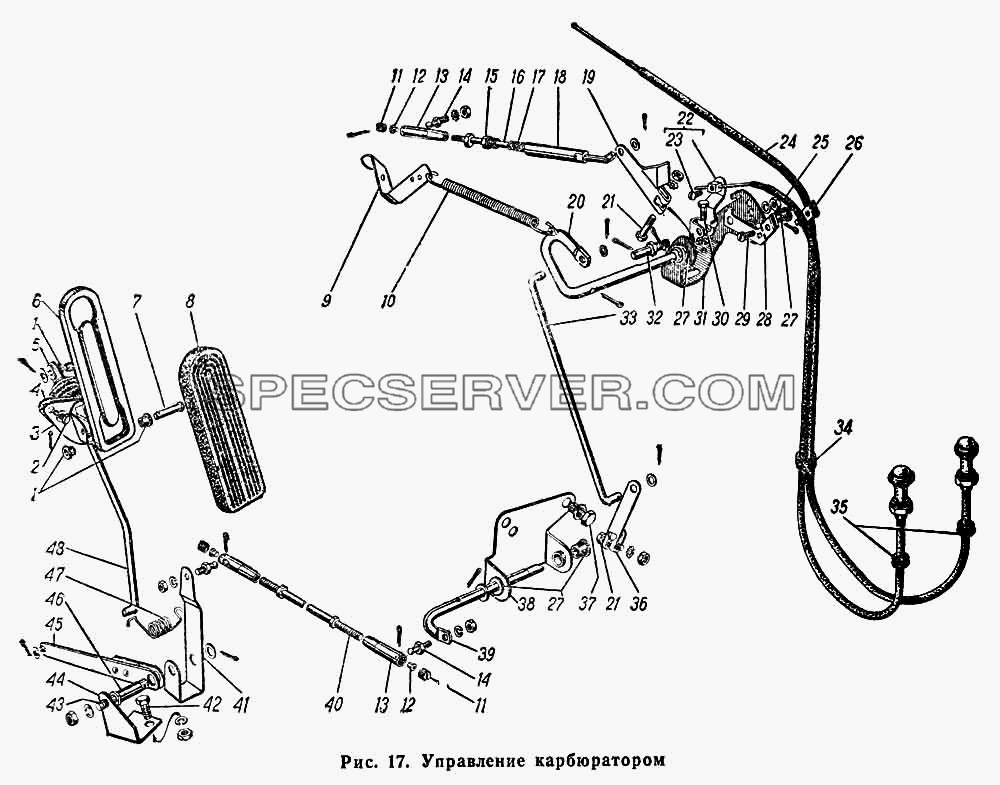 Управление карбюратором для ГАЗ-66 (Каталога 1983 г.) (список запасных частей)
