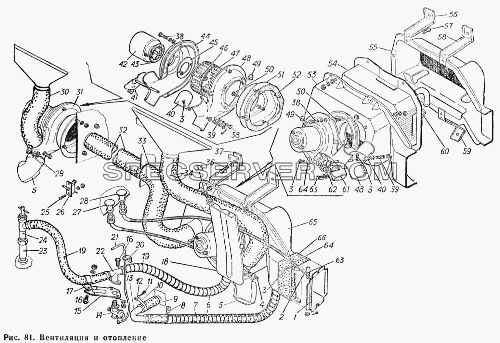 Вентиляция и отопление для ГАЗ-66 (Каталога 1983 г.) (список запасных частей)