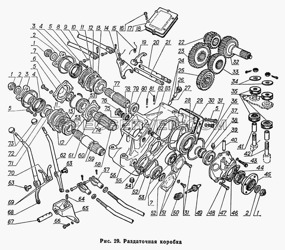 Раздаточная коробка для ГАЗ-66 (Каталога 1983 г.) (список запасных частей)