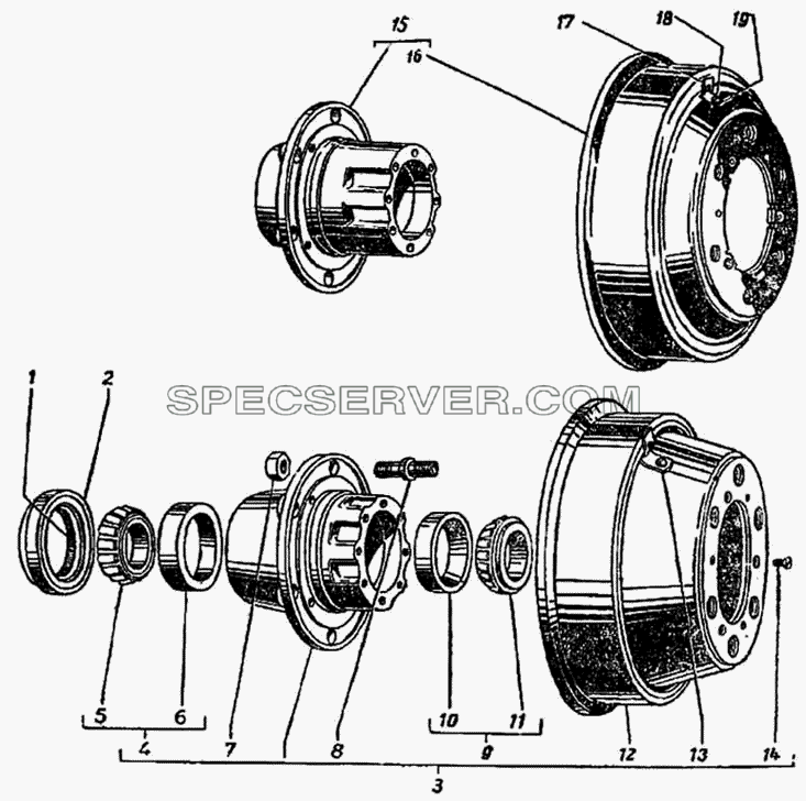 Ступицы задних колес для ГАЗ-51 (63, 63А) (список запасных частей)