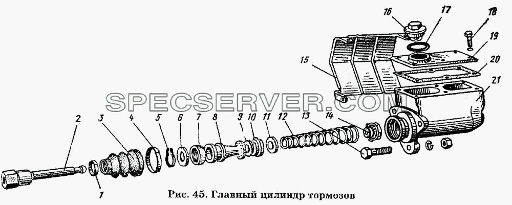 Главный цилиндр тормозов для ГАЗ-53 А (список запасных частей)