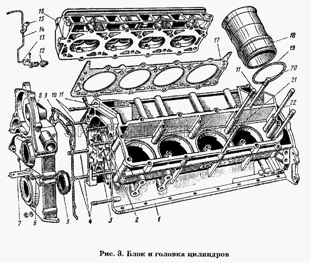 Блок и головка цилиндров для ГАЗ-53 А (список запасных частей)
