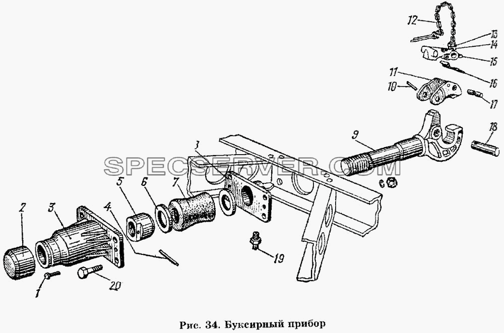 Буксирный прибор для ГАЗ-53 А (список запасных частей)