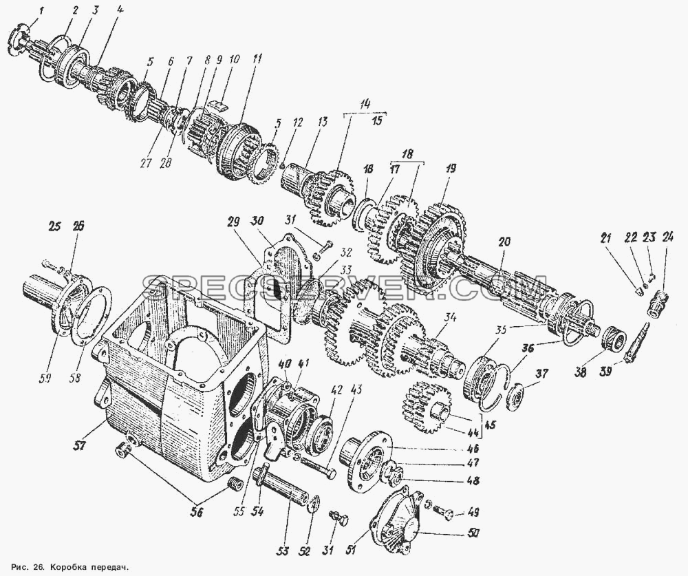 Коробка передач для ГАЗ-53 А (список запасных частей)