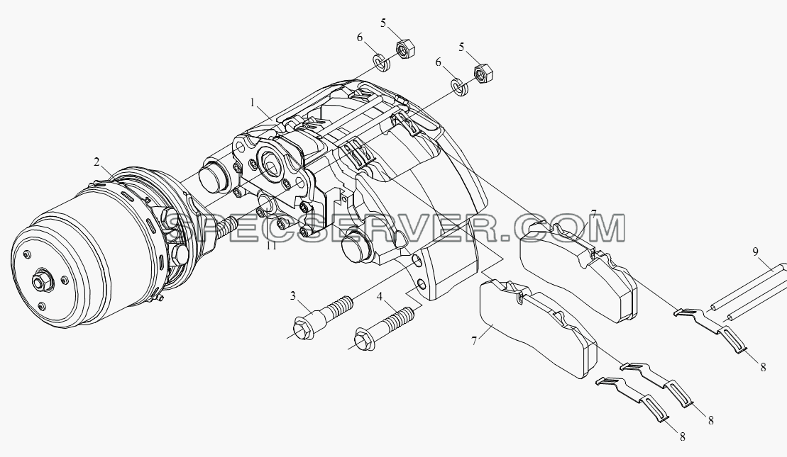 Дисковый тормоз заднего колеса для СА-4180 (P66K22A) (список запасных частей)