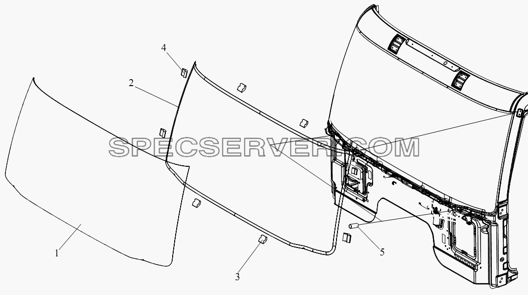 Стекло переднего ветрового окна для СА-4180 (P66K22A) (список запасных частей)