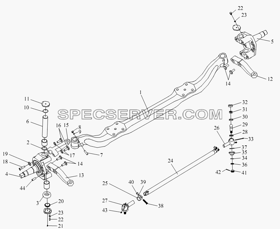 Передняя ось и поворотный поперечный рычаг (F9N) для СА-4250 (P66K22T1A1EX) (список запасных частей)
