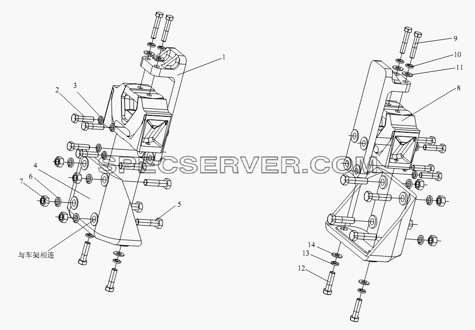 Задняя подвеска двигателя для СА-3252 (P2K2BT1A) (список запасных частей)