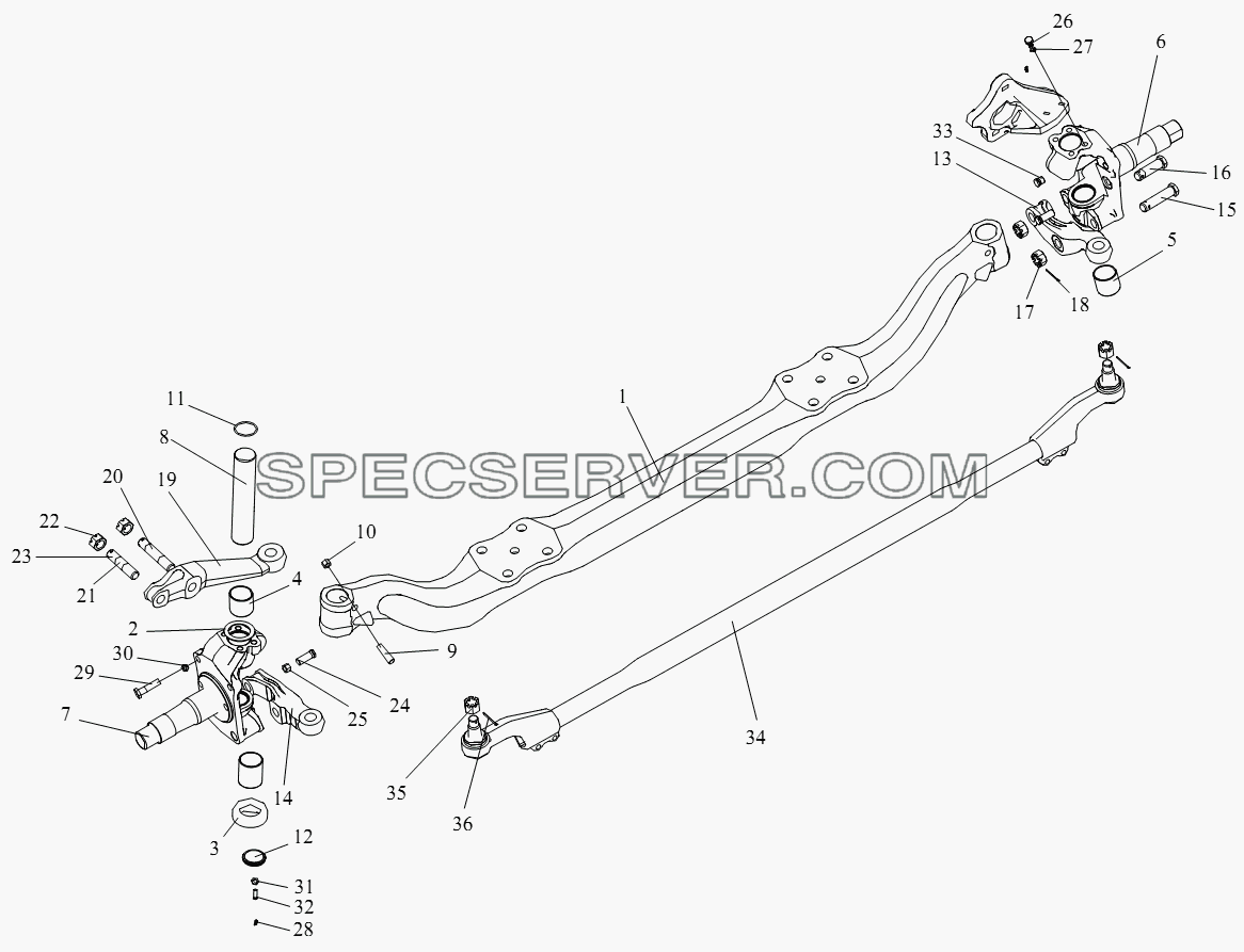 Передняя ось и поперечный рычаг для СА-4250 (P66K2T1A1EX) (список запасных частей)