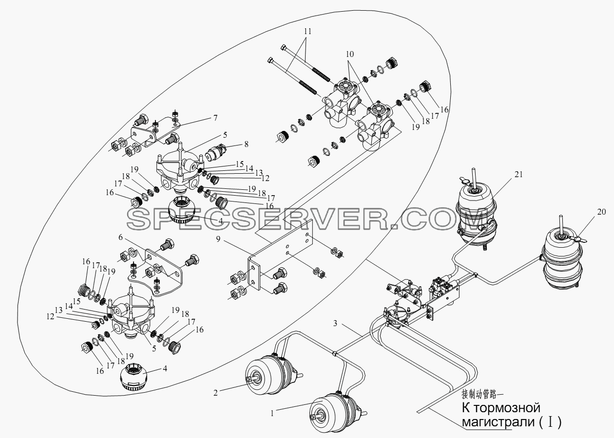 Тормозная магистраль для СА-4250 (P66K2T1A1EX) (список запасных частей)