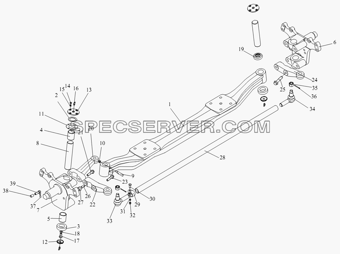 Передняя ось и поперечный рычаг для СА-4180 (P66K2A) (список запасных частей)