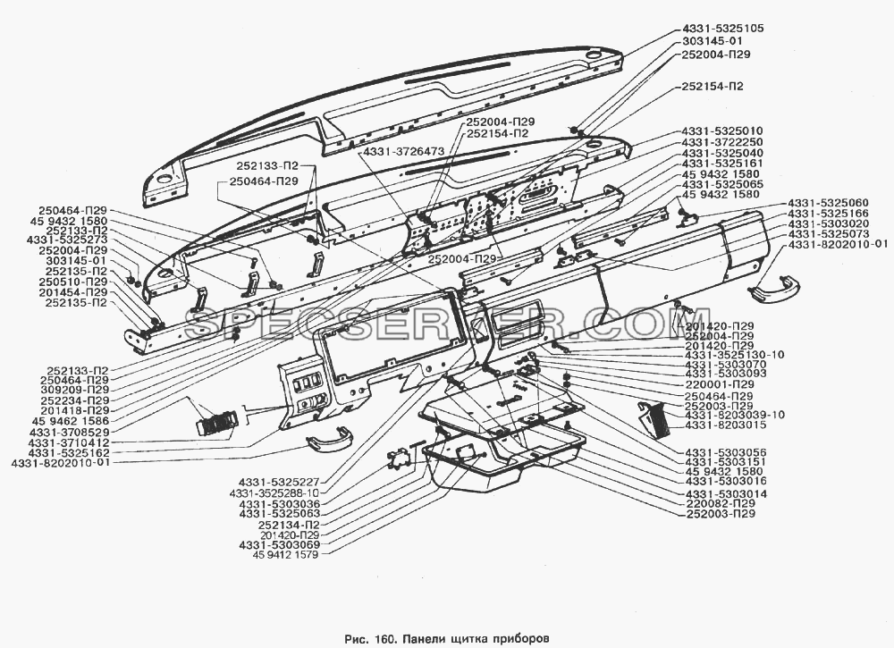 Панели щитка приборов для ЗИЛ-133Г40 (список запасных частей)