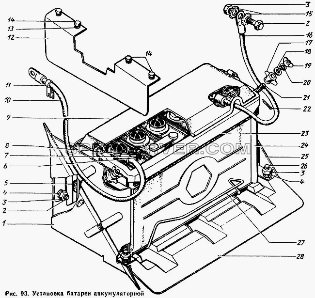 Установка батареи аккумуляторной для ЗиЛа 431410 Каталог 1989 г. (список запасных частей)