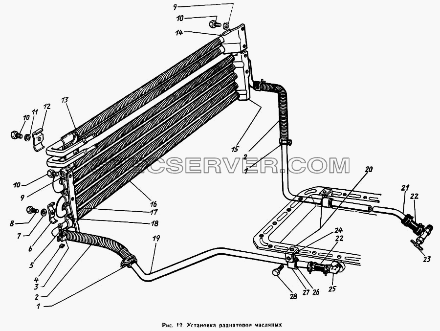 Установка радиаторов масляных для ЗиЛа 431410 Каталог 1989 г. (список запасных частей)