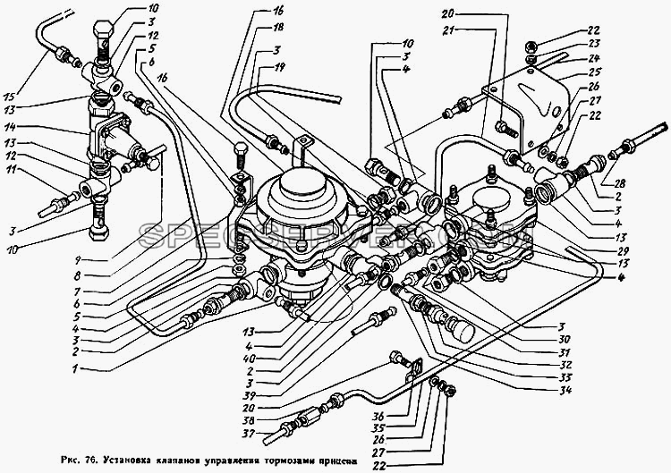 Установка клапанов управления тормозами прицепа для ЗиЛа 431410 Каталог 1989 г. (список запасных частей)