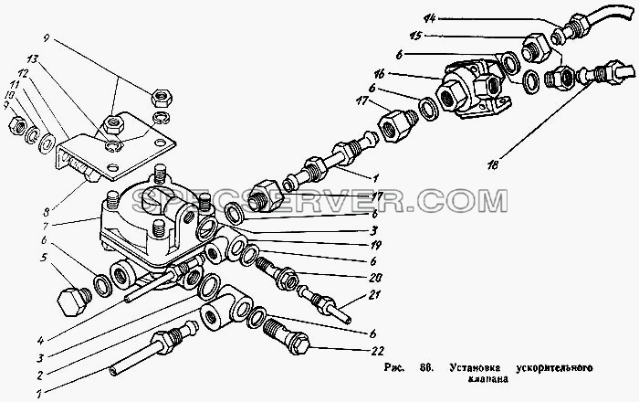 Установка ускорительного клапана для ЗиЛа 431410 Каталог 1989 г. (список запасных частей)