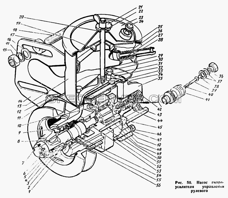 Насос гидроусилителя управления рулевого для ЗиЛа 431410 Каталог 1989 г. (список запасных частей)