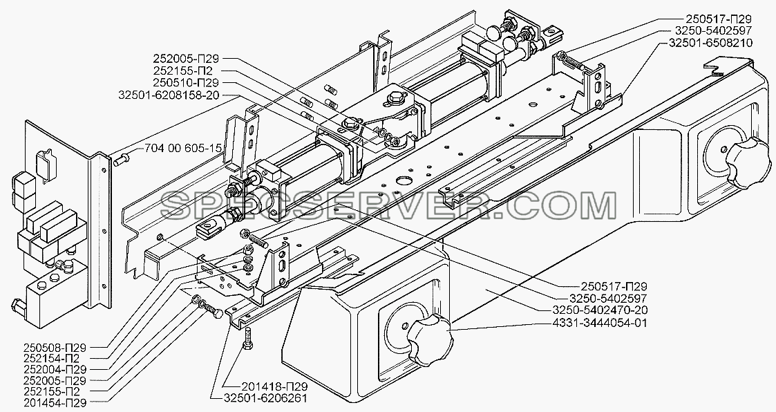 Установка привода двери для ЗИЛ-5301 (2006) (список запасных частей)