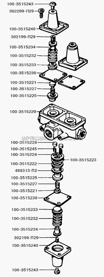 Тройной защитный клапан для ЗИЛ-5301 (2006) (список запасных частей)