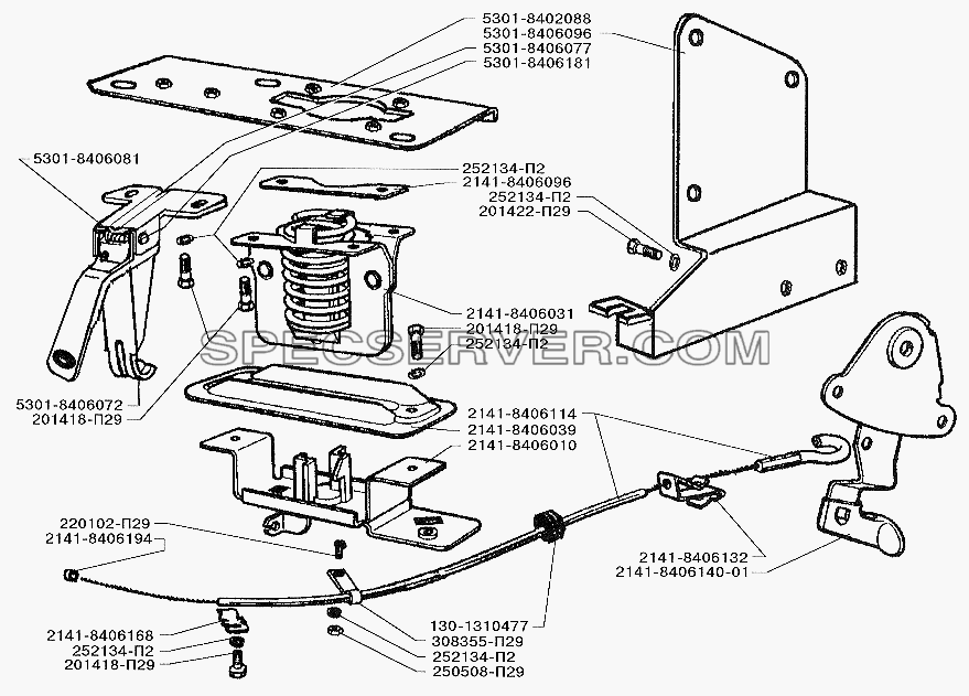 Замок капота и его привод для ЗИЛ-5301 (2006) (список запасных частей)
