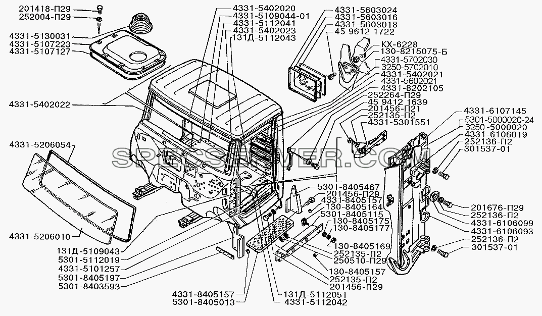 Кабина без дверей для ЗИЛ-5301 (2006) (список запасных частей)