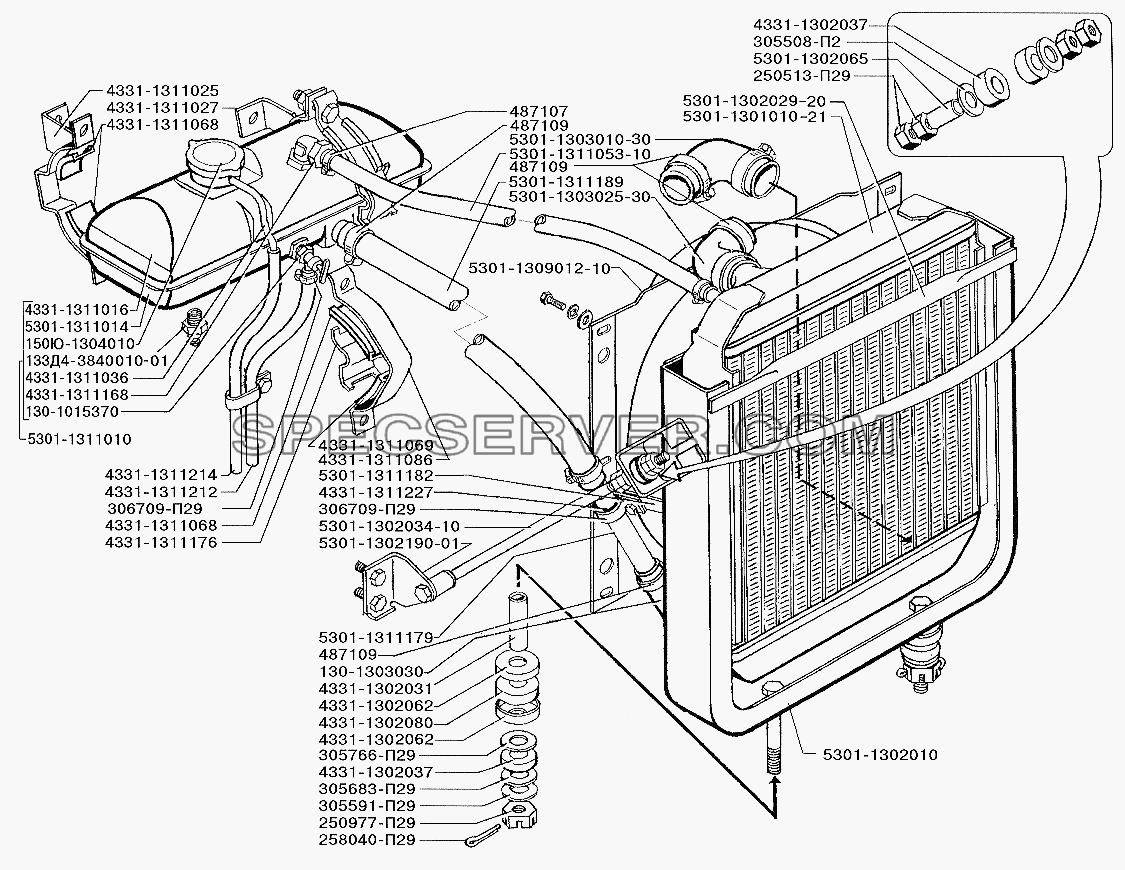 Система охлаждения дизеля Д-245.12С для ЗИЛ-5301 (2006) (список запасных частей)