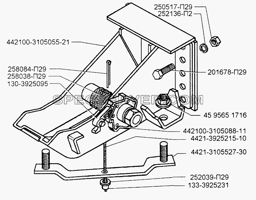 Кронштейн и установка запасного колеса после января 2002г для ЗИЛ-433110 (список запасных частей)