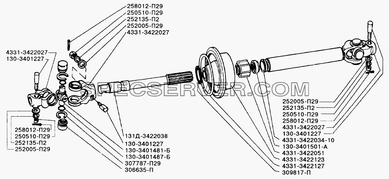 Карданный вал рулевого управления для ЗИЛ-433110 (список запасных частей)