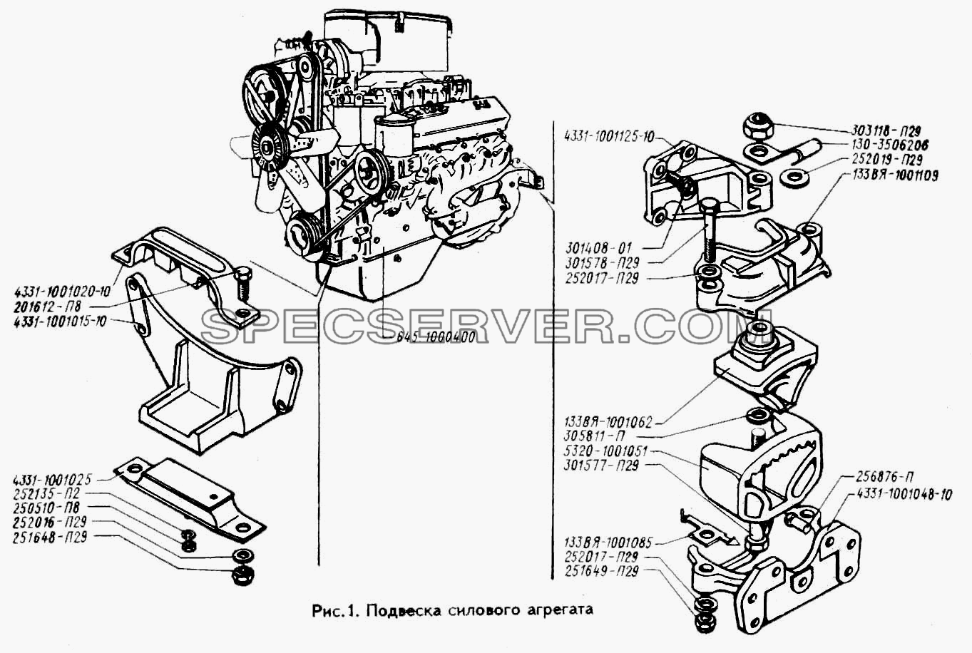 Подвеска силового агрегата для ЗИЛ 433100 (список запасных частей)