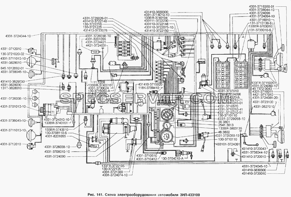 Схема электрооборудования автомобиля ЗИЛ-433100 для ЗИЛ-133Д42 (список запасных частей)