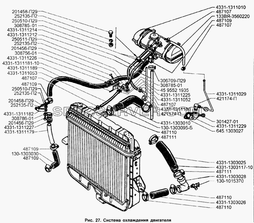 Система охлаждения двигателя для ЗИЛ-133Д42 (список запасных частей)