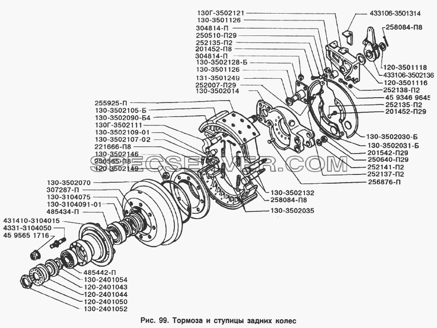 Тормоза и ступицы задних колес для ЗИЛ-133Д42 (список запасных частей)