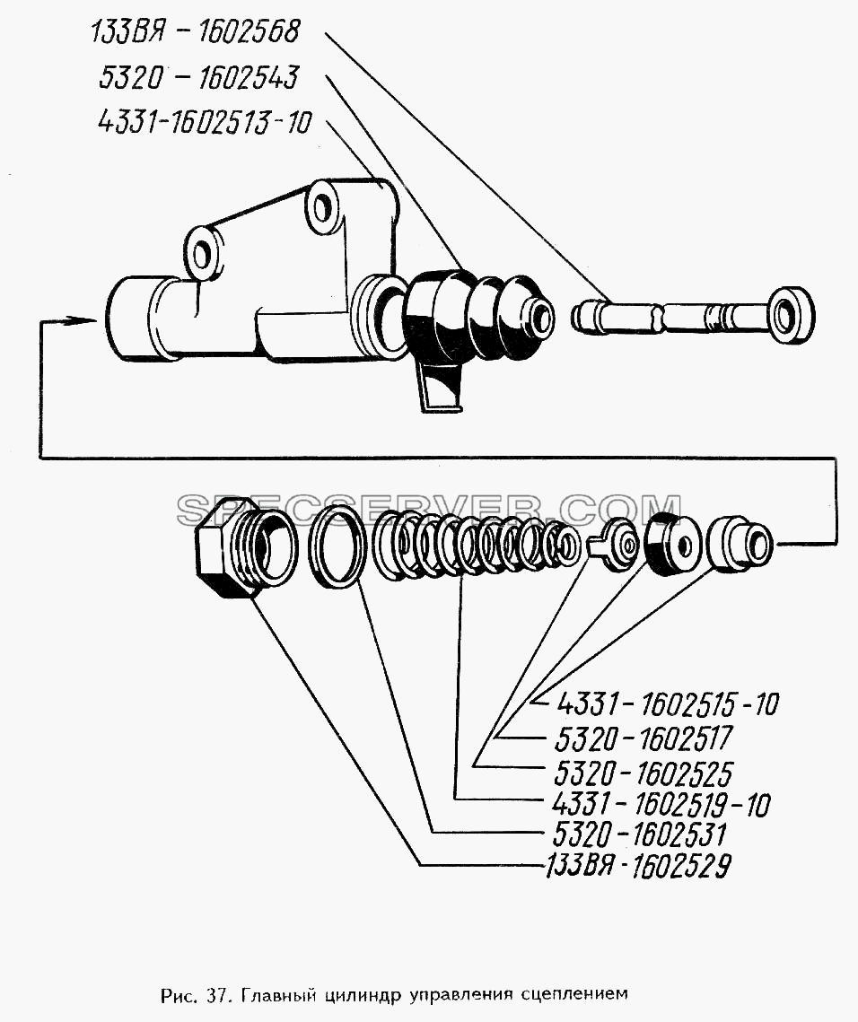 Главный цилиндр управления сцеплением для ЗИЛ 442160 (список запасных частей)