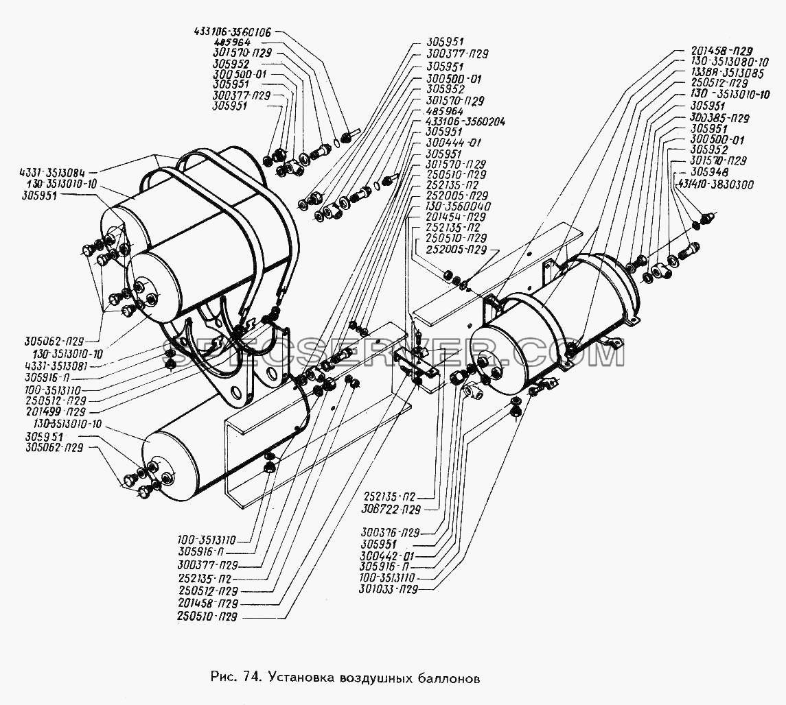 Установка воздушных баллонов для ЗИЛ 442160 (список запасных частей)