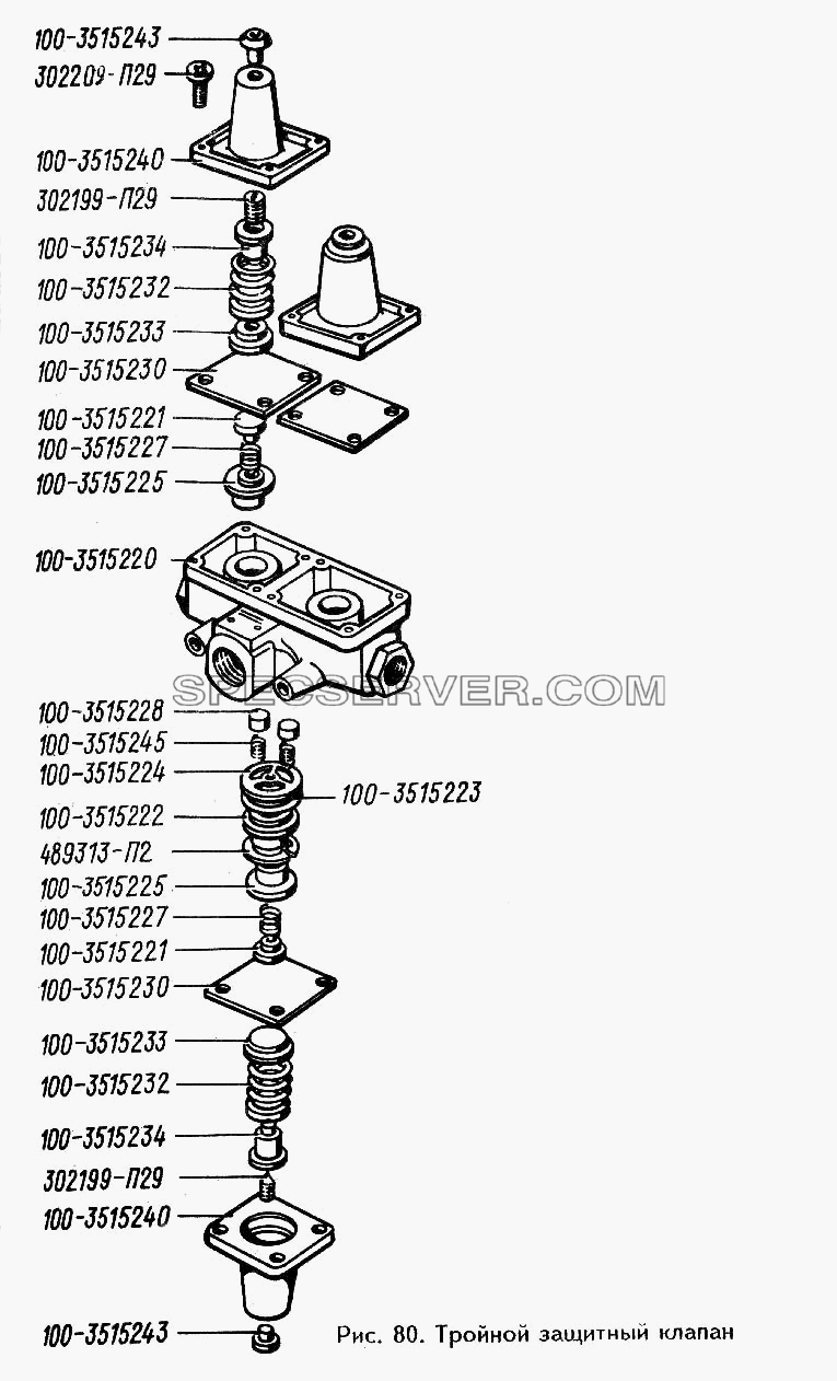 Тройной защитный клапан для ЗИЛ 433360 (список запасных частей)