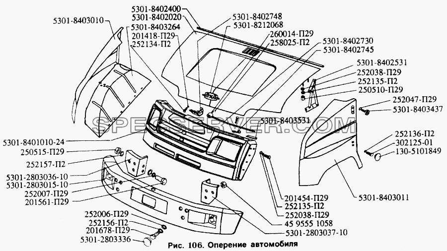 Оперение автомобиля для ЗИЛ 5301 (список запасных частей)