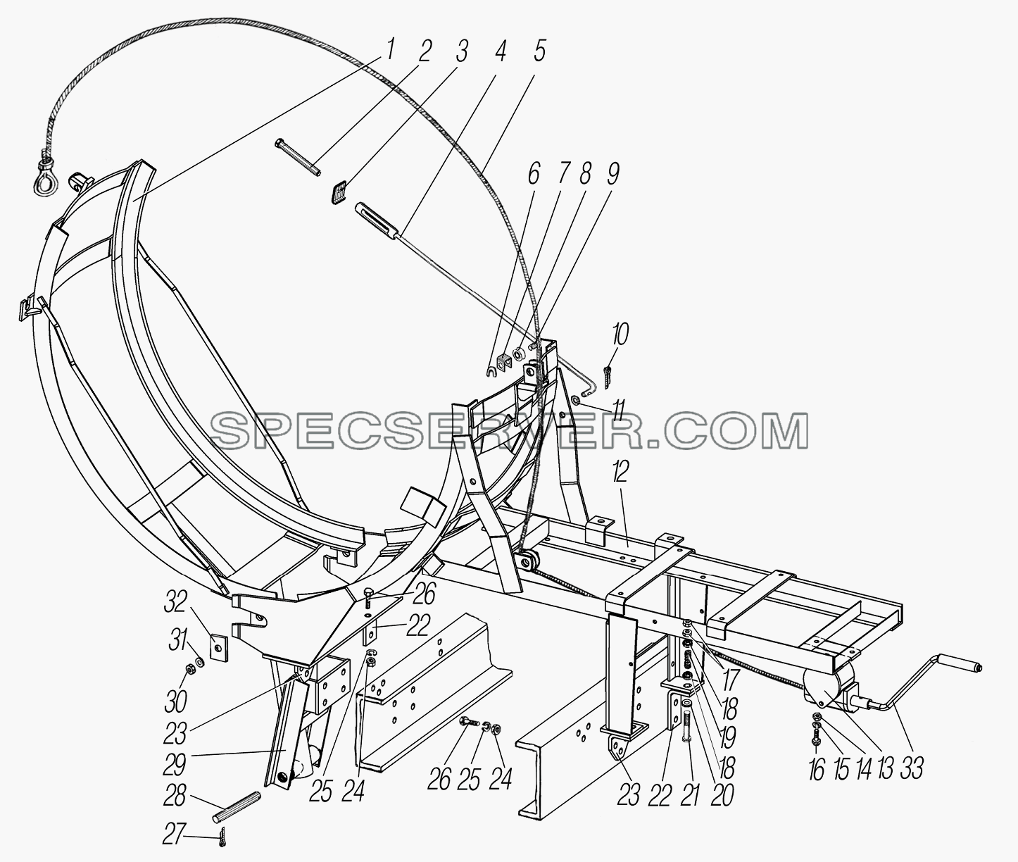Вертикальный держатель запасного колеса для Урал-44202-3511-80М (список запасных частей)