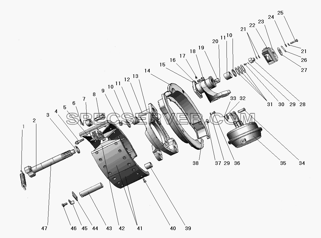Рабочий тормоз переднего колеса для Урал-63674 (список запасных частей)