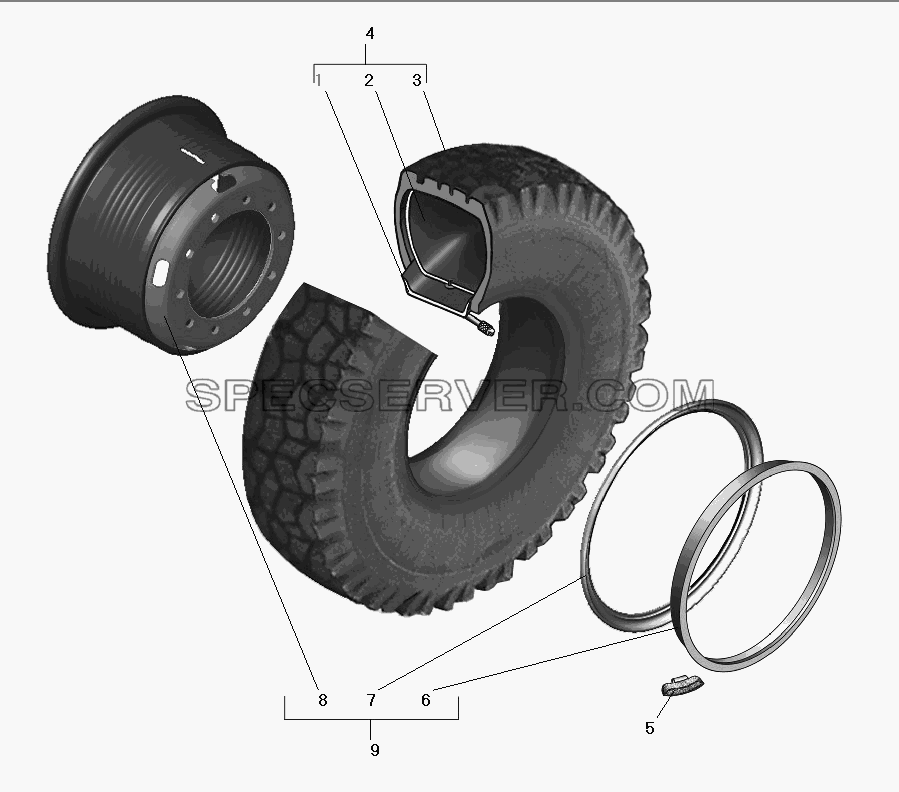 Колеса и шины для камерных шин для Урал-63674 (список запасных частей)