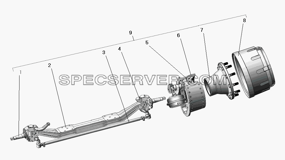 Ось передняя со ступицей и тормозом для Урал-63674 (список запасных частей)