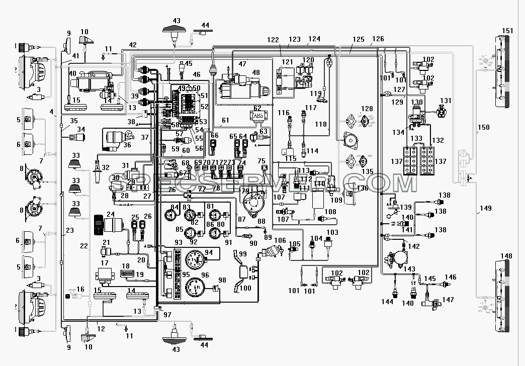 Схема электрооборудования для Урал-63674 (список запасных частей)